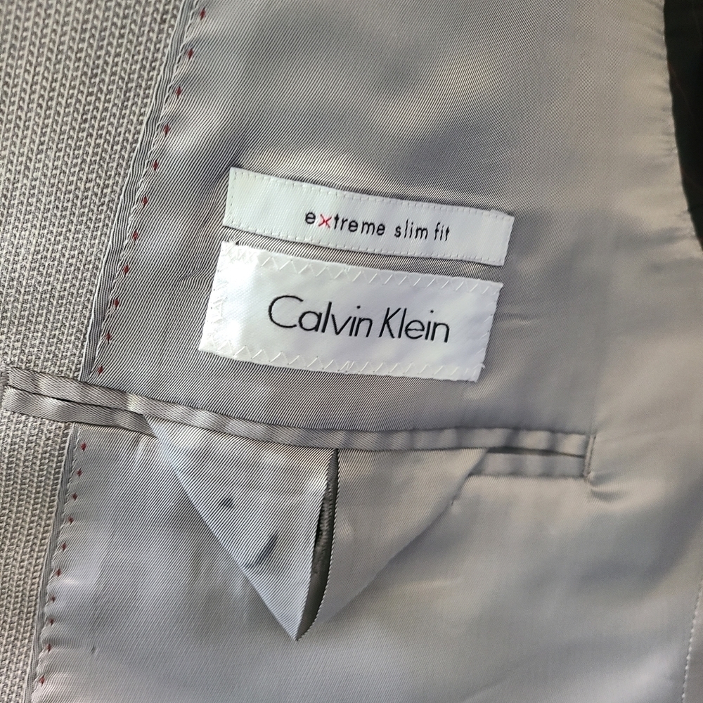 Calvin Klein Mens Slim Fit Two Button Blazer‎ Jacket, SILK WOOL BLEND Gray - Picture 5 of 11